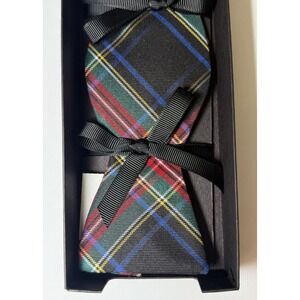 DAVID DONAHUE Men's Adjustable Bow Tie 100% Silk Black/Multi Plaid USA‎ Made EUC